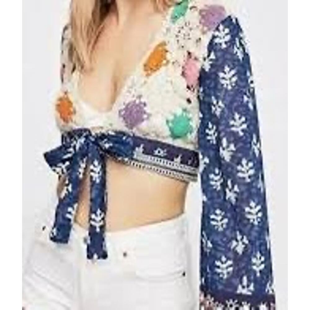 Free People Tropical Oasis Crochet Sweater, Size Medium